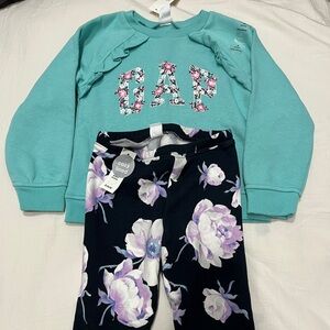 GAP Kids Teal Sweatshirt with Floral Cozy Leggings